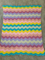 Handmade Crochet Afghan Blanket Appox. 54″ x 45″ Bright Pastel Chevron Pattern
