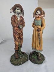 Henri Chrisdon Mr Rabbit & Mrs Rabbit Statues Figures Resin 21″ & 19″ Set