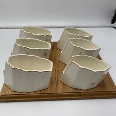 Set 6 Vtg Art Deco Style Ceramic Fleur de Lis Utensil Spoon Holder Japan 3.5″