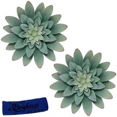 Green Succulent Metal Wall Hanging Decor 7.5 inch Desert Flower 2 Pack