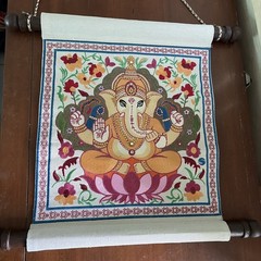 Ganesha Canvas Silk Thread Wall Hanging With Rhinestones