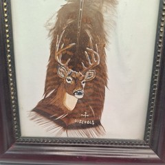 Original D. Echols Hand Painted Turkey Feather Art, Signed in 9″x7″ frame