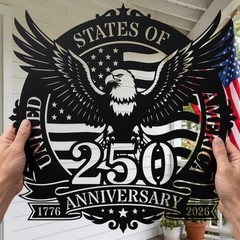 America 250th Anniversary Metal Sign Patriotic Eagle Door Hanger USA Independen