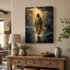 Jesus Walking on Water Canvas Wall Art Christian Religious Painting Print Framed