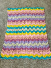 Handmade Crochet Afghan Blanket Appox. 54″ x 45″ Bright Pastel Chevron Pattern