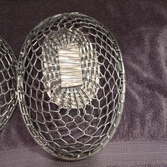Set of 2 Silver Woven Wire Metal Baskets Round & Oval Freestanding Medium