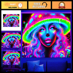 Glow in the Dark Blacklight Tapestry 78×59″ UV Reactive Wall Hanging Decor – Tri