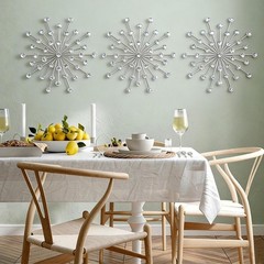 Silver Starburst Wall Art Set – 18″ Metal Decor with Rhinestones