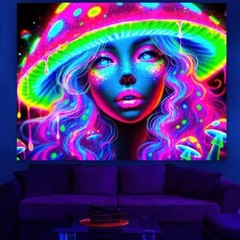 Glow in the Dark Blacklight Tapestry 78×59″ UV Reactive Wall Hanging Decor – Tri