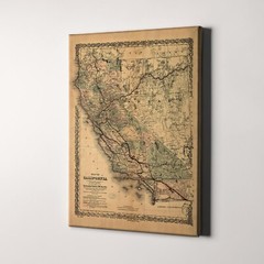 1876 Old Map of California Southern Pacific vintages maps Canvas Wall Art Print