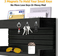 Key Holder for Wall Decorative Wall Mounted Mail Holder with 4 Key Hooks, Wooden