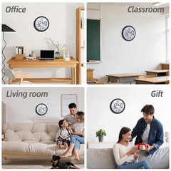 8″ Round LCD Digital Wall Clock Battery Operated with Temperature and Black
