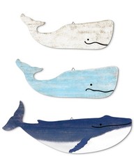Blue White Whale Wall Decor Wooden Nautical Beach Coastal Home Hanging Art