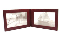 Photo Frame Leather Bifold holds TWO 4×6″ Photos Horizontal $125 Dark Red