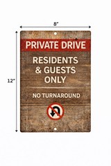 Rustic Private Drive Sign – Residents Guests Only No Turnaround 8×12 Aluminum