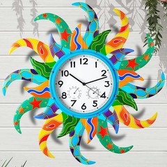 Large Sun Outdoor Clock Thermometer Combo,25” Wall-Mounted Outdoor Clocks Wa…