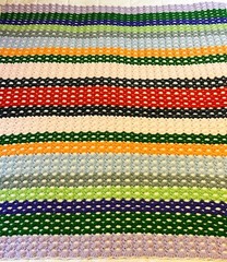 Handmade Multicolor Crochet Throw w/ Same White Pattern On Reverse 59″ x 44″