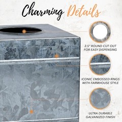 Autumn Alley Square Rustic Tissue Box Cover – Galvanized Bathroom Accessories
