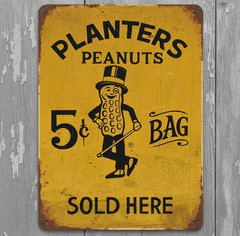 Planters Peanuts Sold Here 8 x 12 Vintage Novelty Metal Sign Made In USA New!