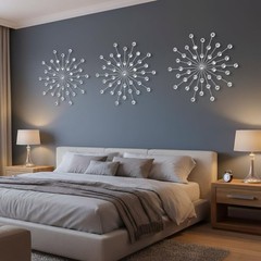 Silver Starburst Wall Art Set – 18″ Metal Decor with Rhinestones