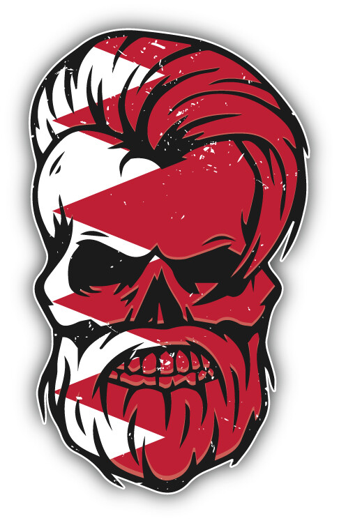 Grunge Beard Skull Bahrain Flag Sticker Decal