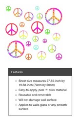 DCWV Decal Wall Art Peace Signs, Girls pink room, Peel-Stick, Multicolor