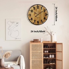 Farmhouse 24 Inch Extra Large Decorative Wall Clock with Metal Circle, Oversi…