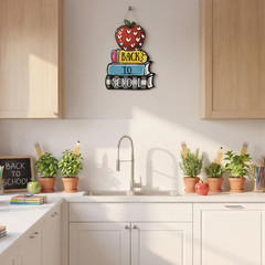 Smile Back to School Wooden Door Sign – Apple, Pencil & Book Stack Wall Decor fo