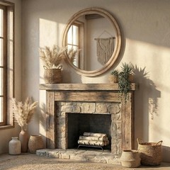 30″ Round Solid Wood Mirror, Handcrafted Beaded Circle for Bathroom Vanity