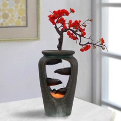 LED Light Resin Vase Fountain Waterfall Desktop Water Indoor Decor with Atomizer