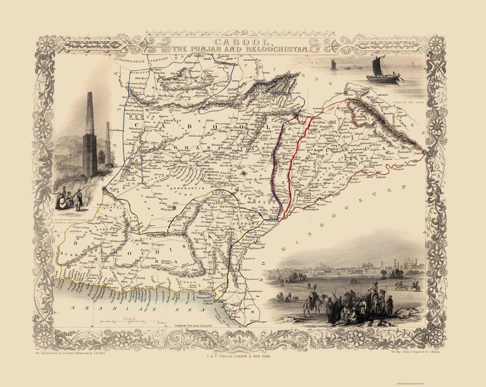Historic Map – Afghanistan Iran Pakistan – Tallis 1851 – Vintage Wall Art