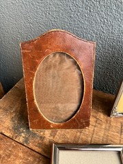 Vintage lot of 5 various silver and leather empty picture frames.