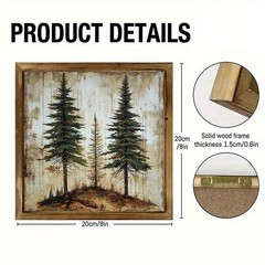 Rustic Framed Pine Tree Art Vintage Forest Landscape Farmhouse Wooden Wall Decor