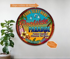 Personalized Family Pool Decor Sign Poolside Paradise 14″ Round 100142002015