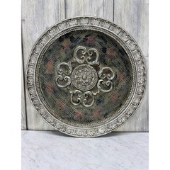 Ornate Silver Wall Plaque Faux Crocodile Texture Scrollwork Medallion 15.5″