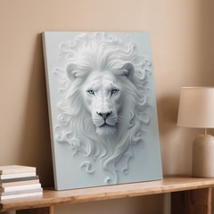 White Lion 3D Effect Canvas Wall Art Animal Print Modern Home Decor Design