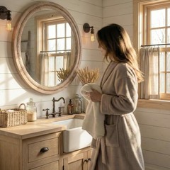 30″ Round Solid Wood Mirror, Handcrafted Beaded Circle for Bathroom Vanity