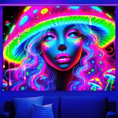 Glow in the Dark Blacklight Tapestry 78×59″ UV Reactive Wall Hanging Decor – Tri