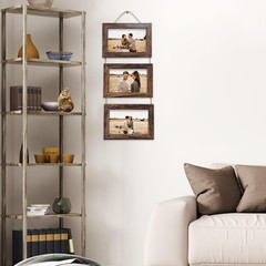 4×6 Wall Hanging Picture Frames Collage with 3 Opening Rustic Brown Frames