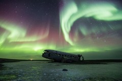 Aurora Polaris Sky Above Iceland DC 3 Wreckage Photo Art Print Poster 18×12