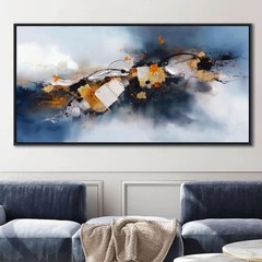 Pogusmavi Abstract Wall Art for Living Room – Navy Blue Modern Wall Art 20x40IN