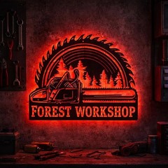 Personalized Chainsaw Woodworker LED Metal Sign, Custom Woodworker Name Decor