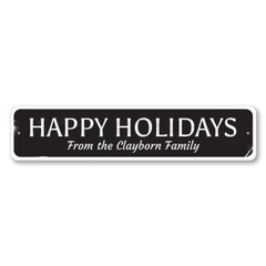 Happy Holidays Family Sign, Custom Family Name Holiday Metal Decor Sign