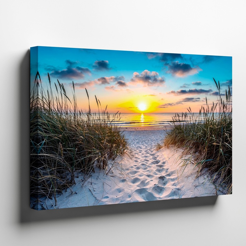 Sunset Beach Path Canvas Wall Art Coastal Ocean Landscape Nature Print Decor