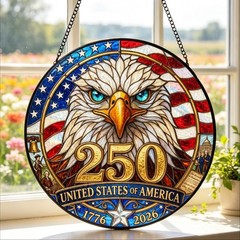 USA 250th Anniversary Stained Glass Suncatcher Patriotic Floral Acrylic Window
