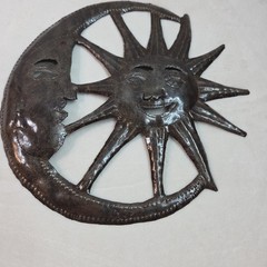 Sun and Moon Metal Wall Hanging Art Celestial Haitian Hammered Decoration 10 in
