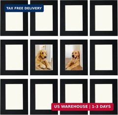 12 Pack 6×4 Inch Black Cardboard Photo Frames, Ultra-Thin Self-Adhesive Wall Mou