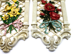 Set of 2 Vintage Garden Path Floral Resin Wall Art Plaque 13.5″ x 6″in