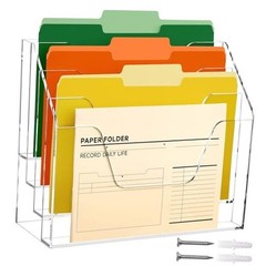 Acrylic Desk File Mail Organizer Wall Mounted, 4-Tier Hanging File 4 Tier