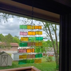 Handmade Fused Art Glass Suncatcher Purple Amber Green Teal Yard Art